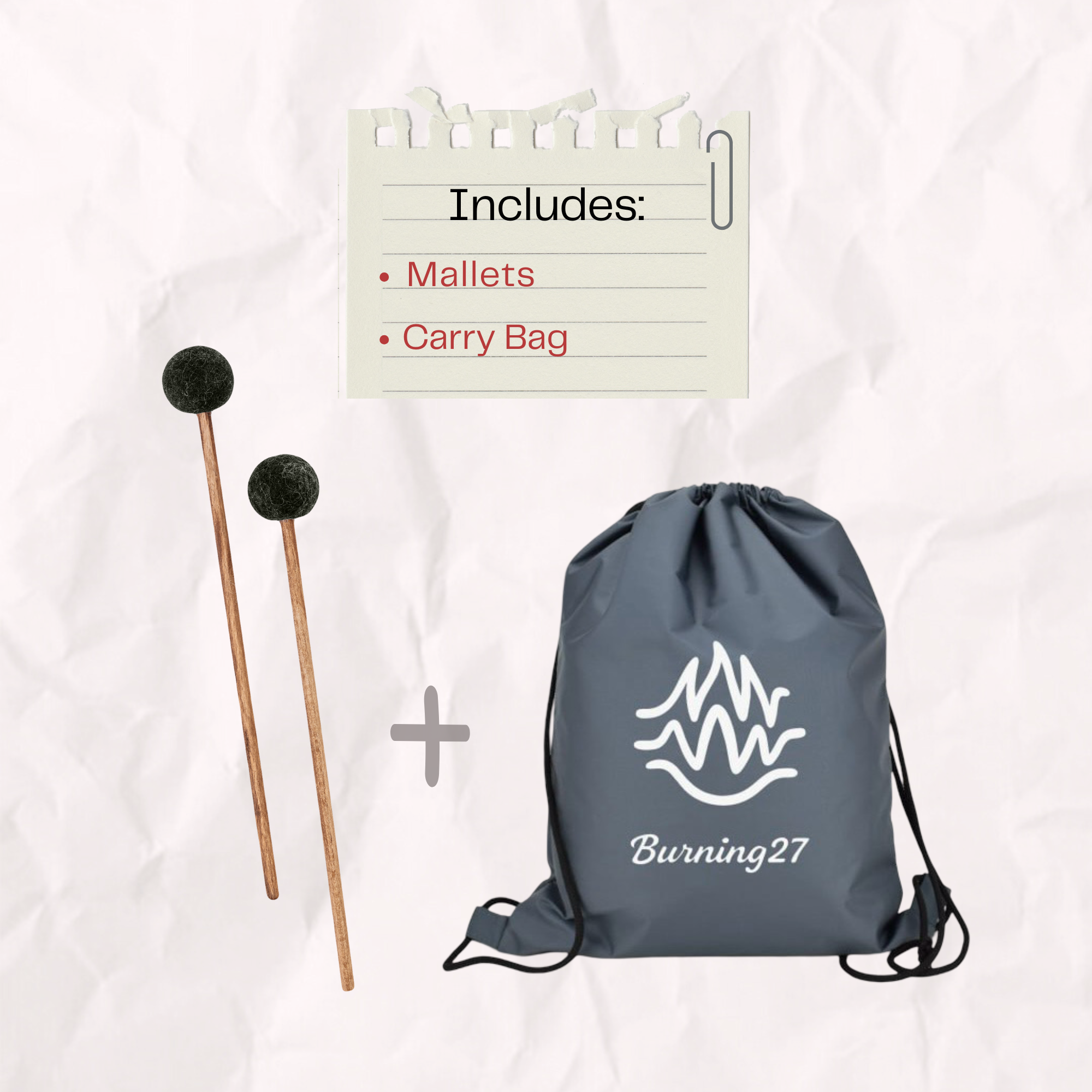 Kit for Ember and Spark Series steel tongue drums with mallets and carry bag with logo
