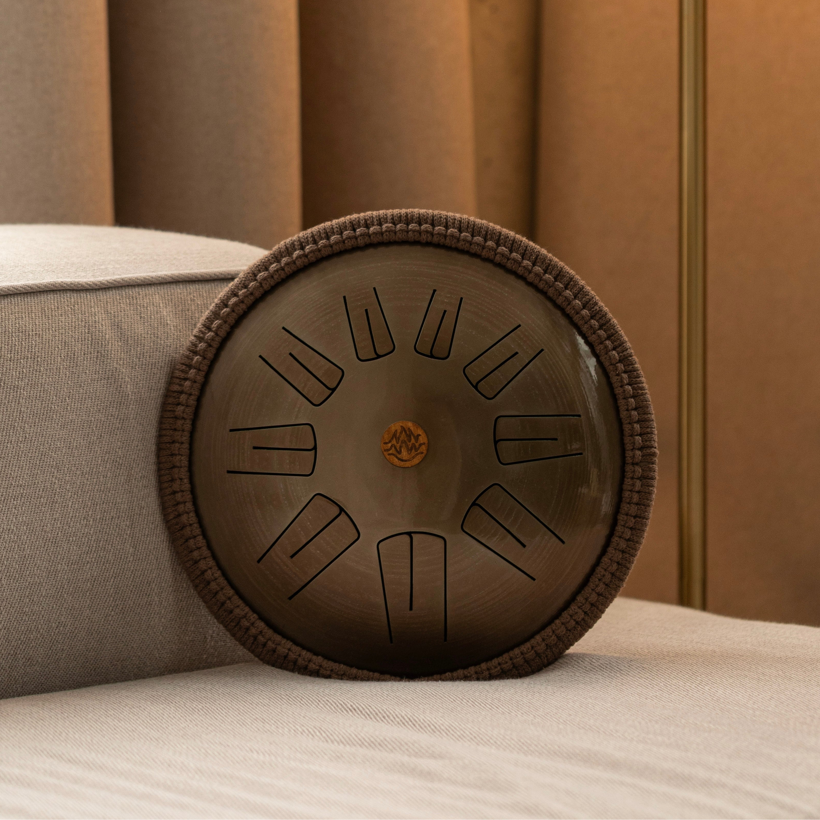 Handmade 12-inch (30 cm) Spark Series steel tongue drum in Golden Amber color by Burning27