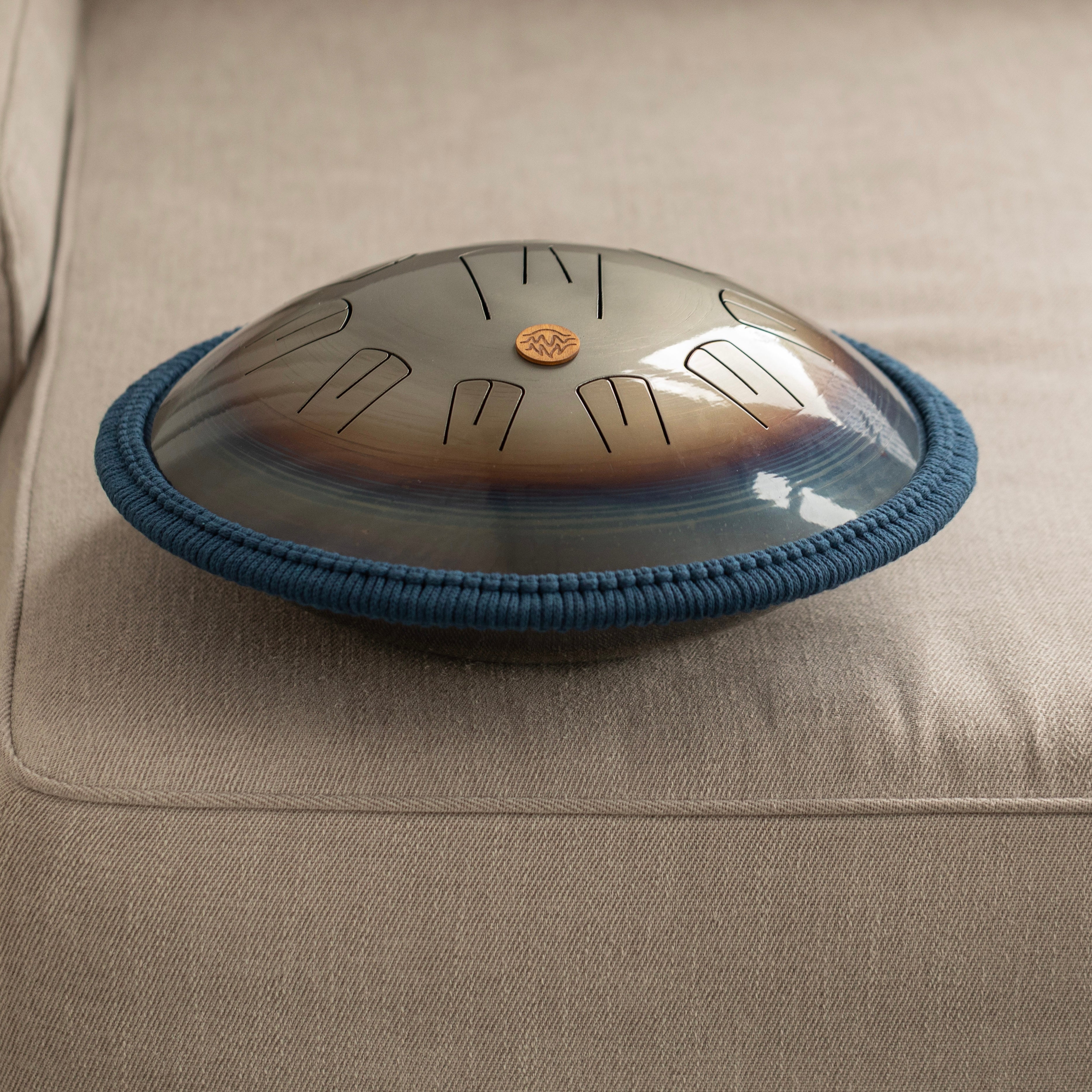 Handpan drum in a cozy home interior