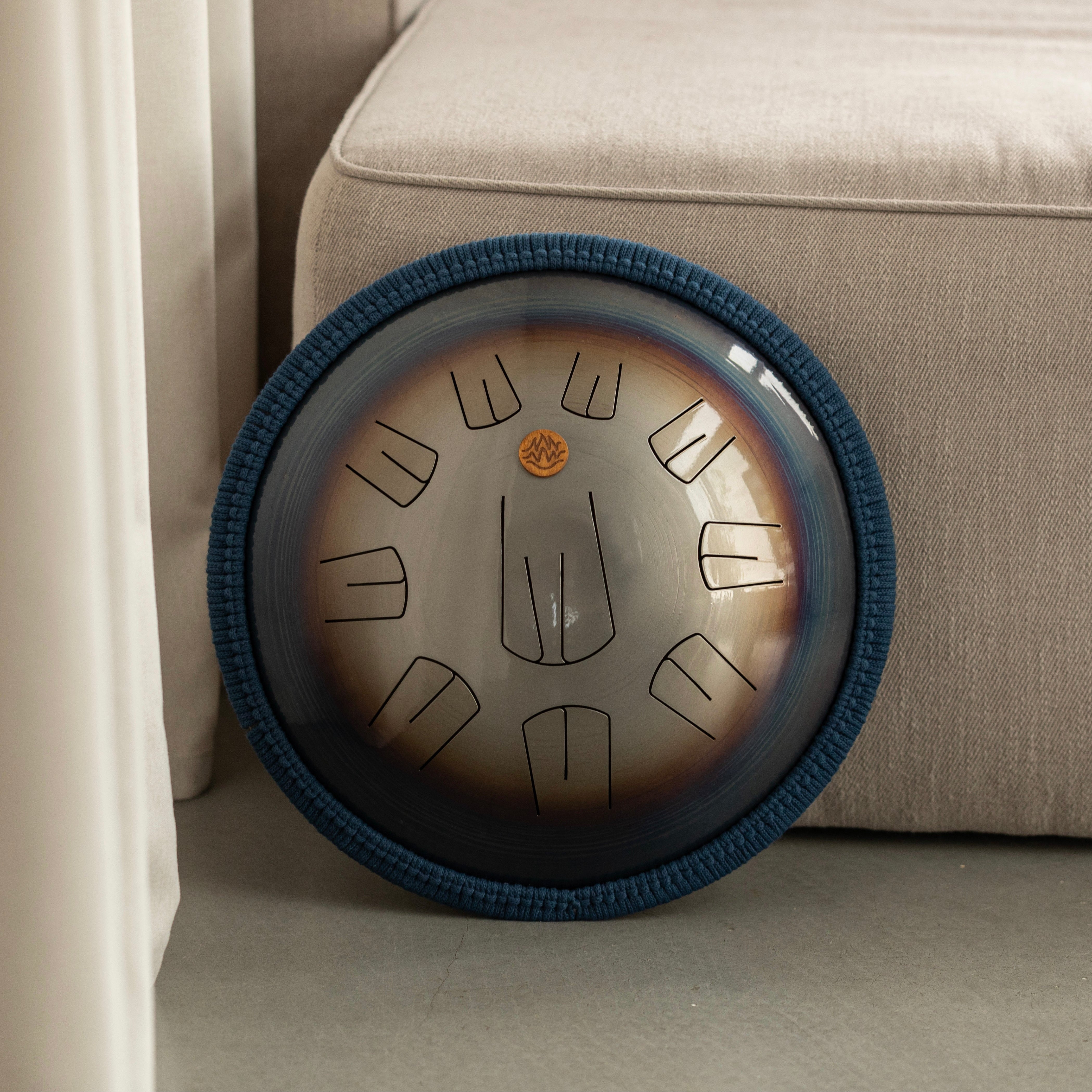 Handmade Ember Series 16-inch 40cm steel tongue drum in Rainbow Glow multicolor design by Burning27